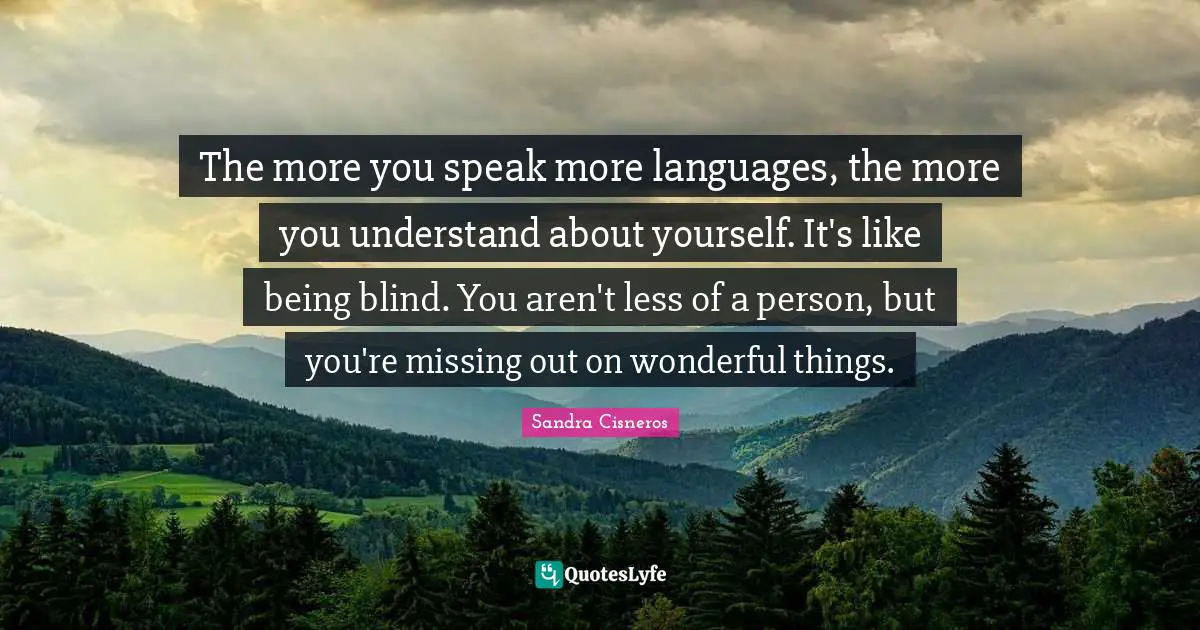 The more you speak more languages, the more you understand about yourself. It's like being blind. You aren't less of a person, but you're missing out on wonderful things.