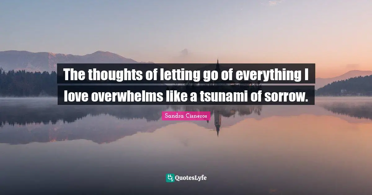 Tsunami Quotes: "The thoughts of letting go of everything I love overwhelms like a tsunami of sorrow."