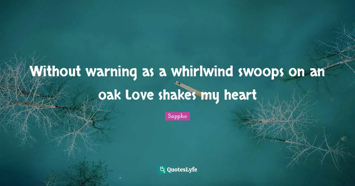 Without warning as a whirlwind swoops on an oak Love shakes my heart