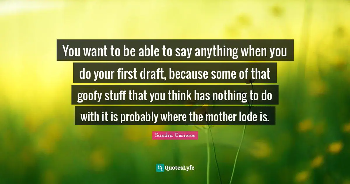 You want to be able to say anything when you do your first draft, because some of that goofy stuff that you think has nothing to do with it is probably where the mother lode is.