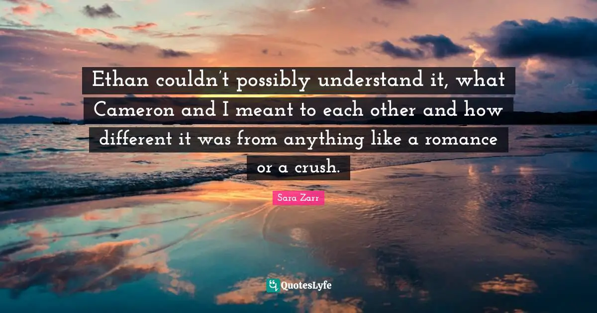 Ethan couldn’t possibly understand it, what Cameron and I meant to each other and how different it was from anything like a romance or a crush.