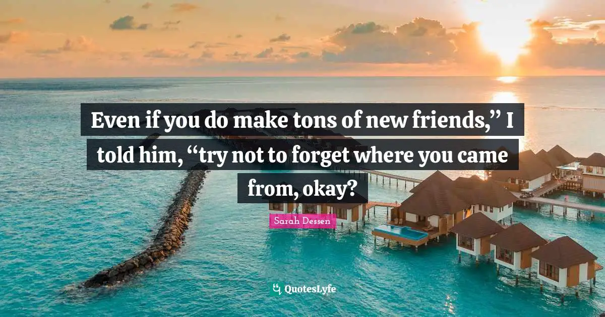 Even if you do make tons of new friends,” I told him, “try not to forget where you came from, okay?