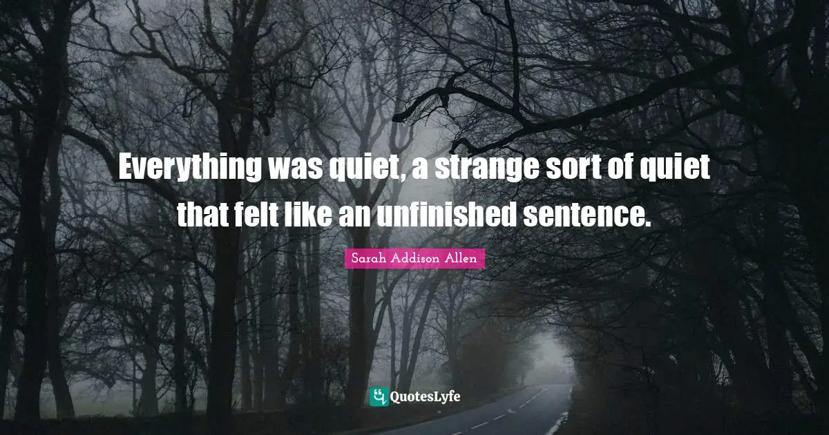 Everything was quiet, a strange sort of quiet that felt like an unfinished sentence.