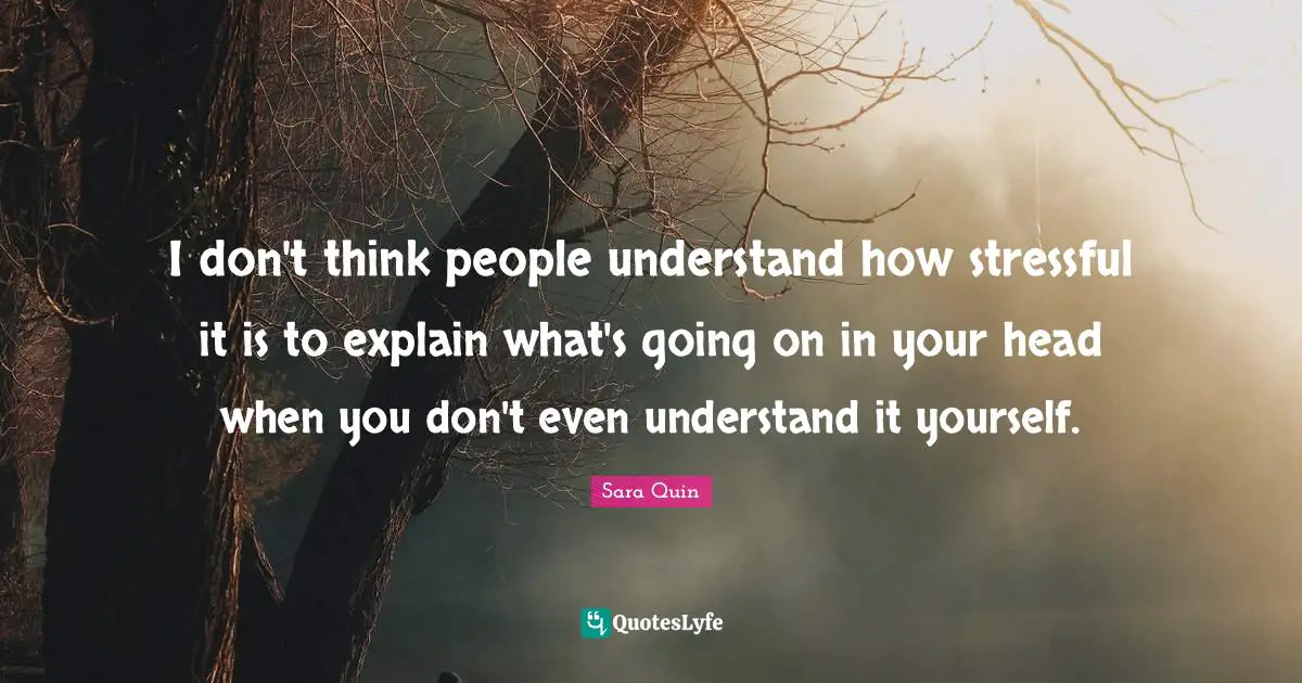 I don't think people understand how stressful it is to explain what's going on in your head when you don't even understand it yourself.