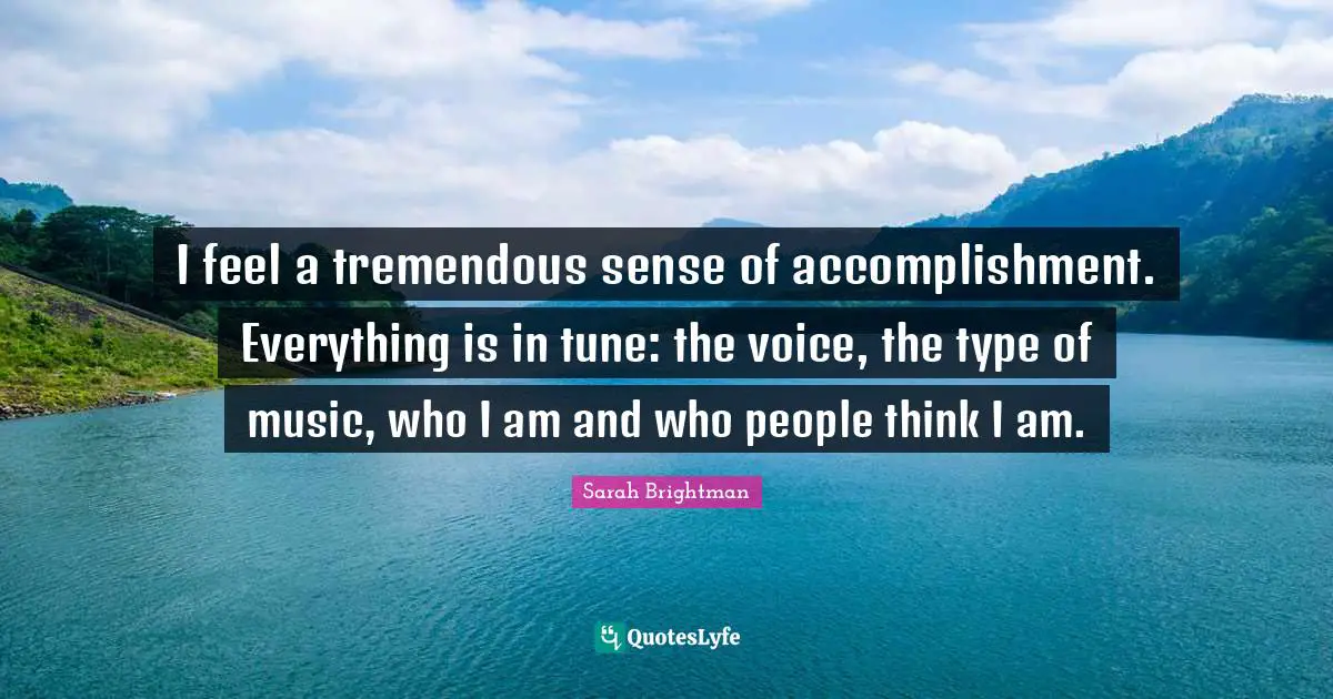 I feel a tremendous sense of accomplishment. Everything is in tune: the voice, the type of music, who I am and who people think I am.
