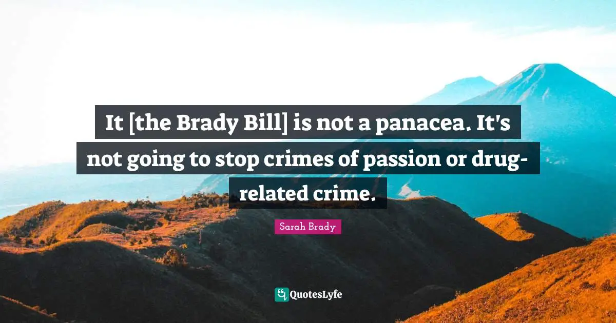 It [the Brady Bill] is not a panacea. It's not going to stop crimes of passion or drug-related crime.