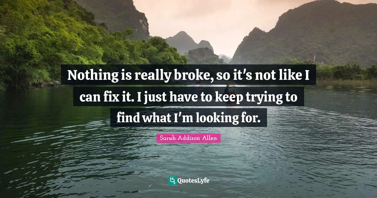 Nothing is really broke, so it's not like I can fix it. I just have to keep trying to find what I'm looking for.