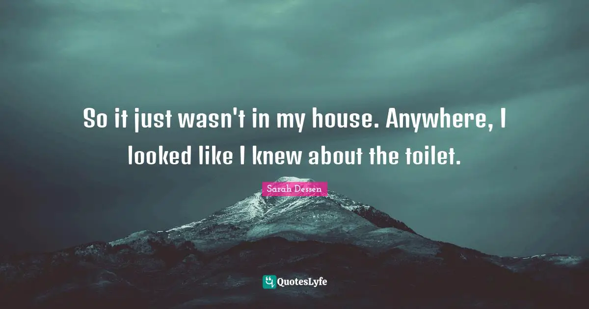 So it just wasn't in my house. Anywhere, I looked like I knew about the toilet.