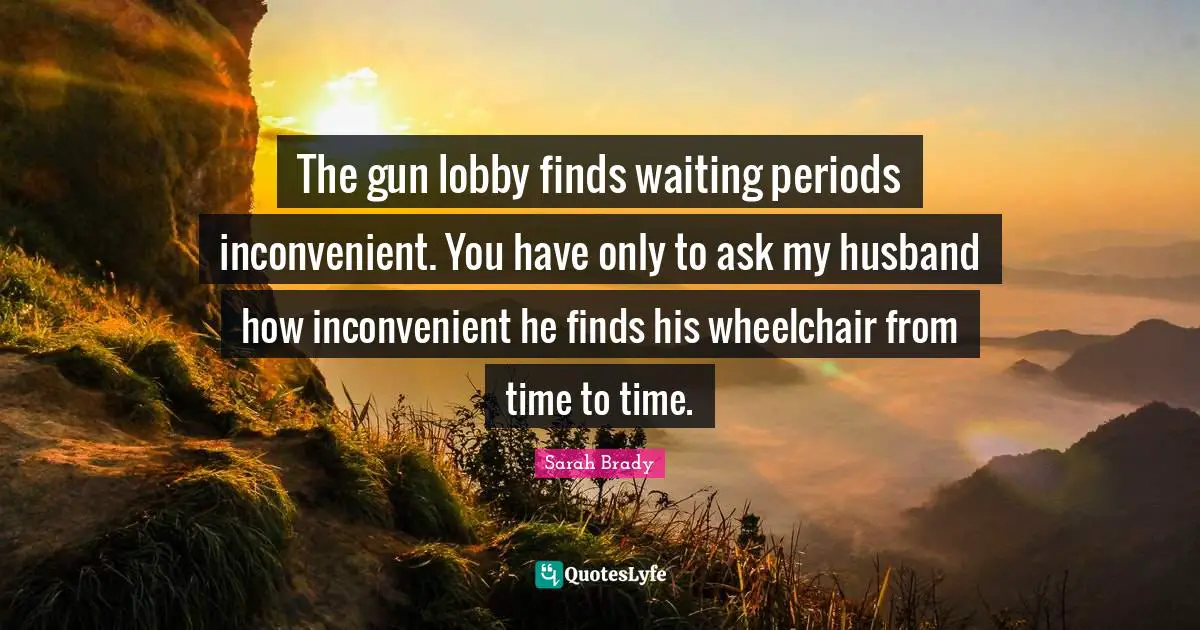 The gun lobby finds waiting periods inconvenient. You have only to ask my husband how inconvenient he finds his wheelchair from time to time.