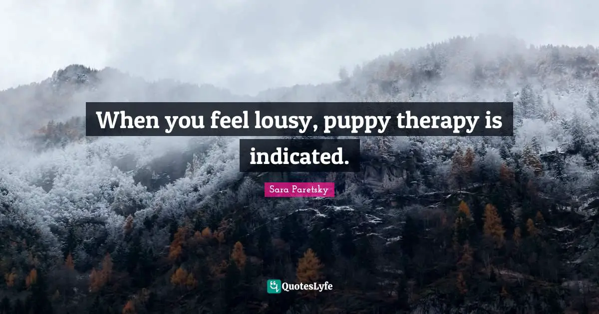 Pet Quotes: "When you feel lousy, puppy therapy is indicated."