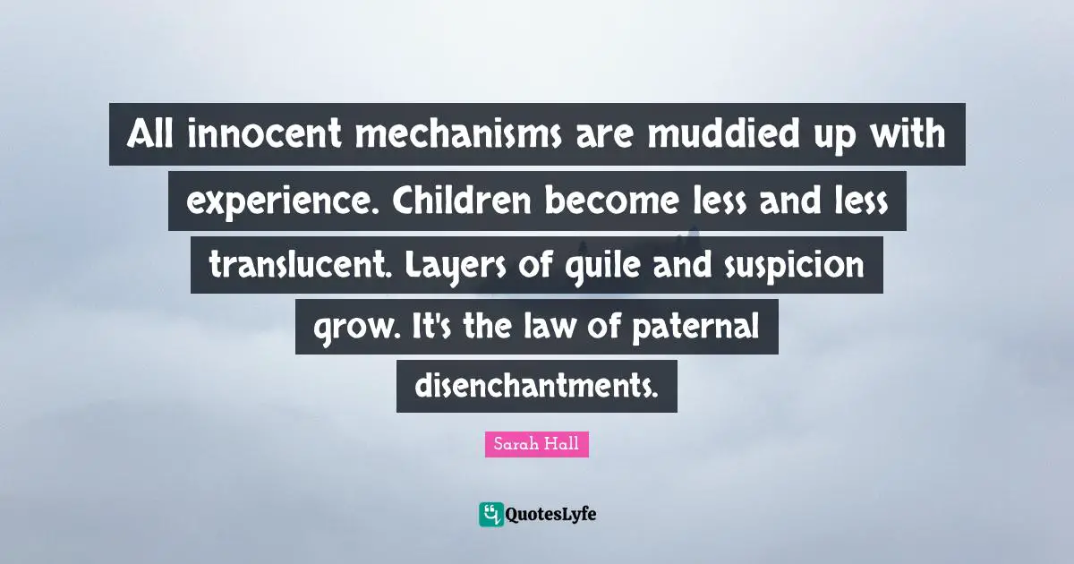 All innocent mechanisms are muddied up with experience. Children become less and less translucent. Layers of guile and suspicion grow. It's the law of paternal disenchantments.