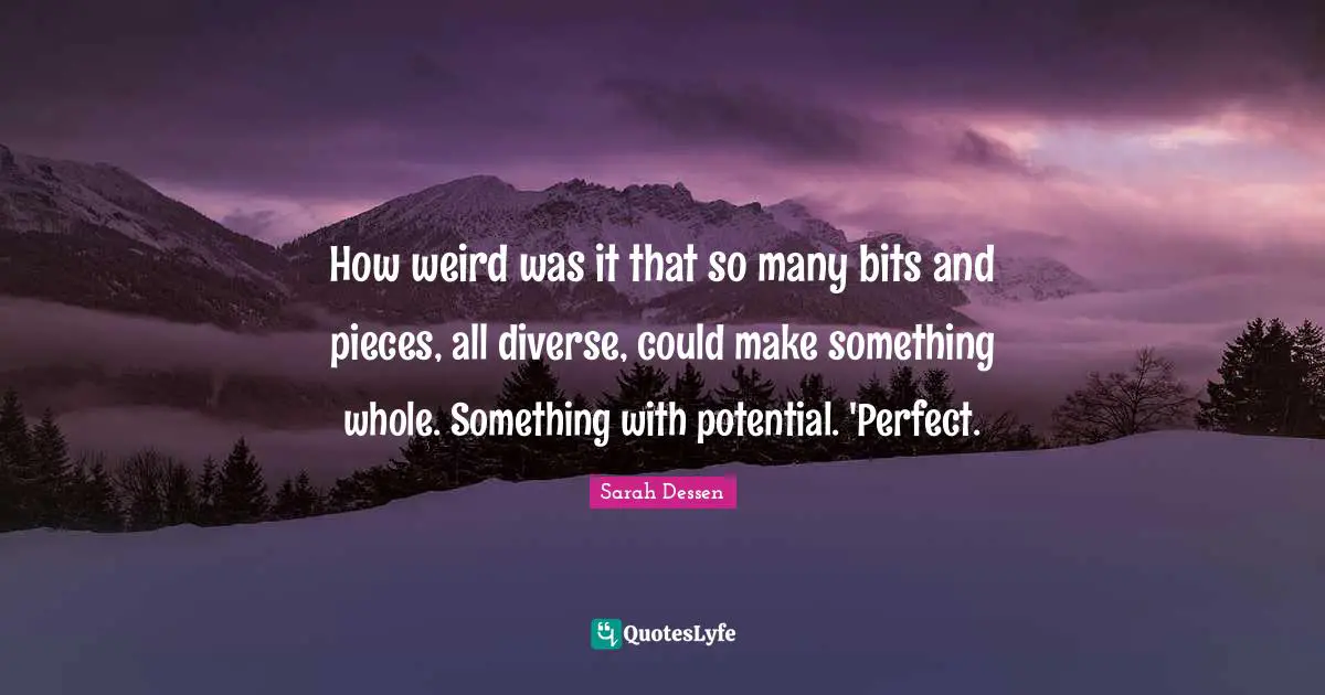 How weird was it that so many bits and pieces, all diverse, could make something whole. Something with potential. 'Perfect.