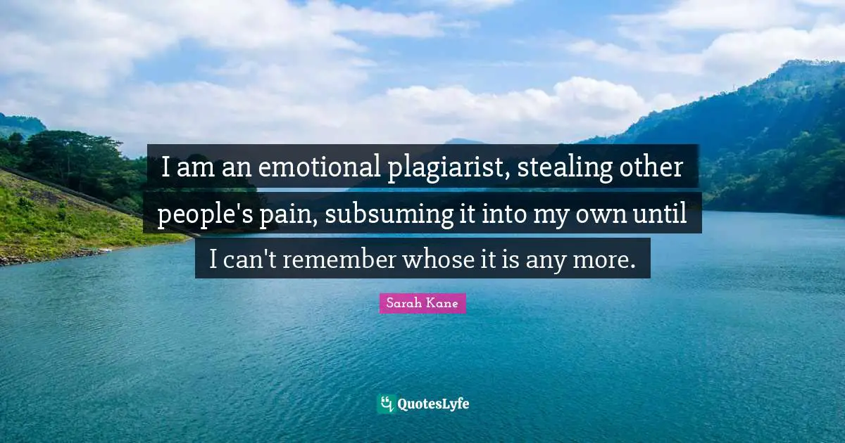 I am an emotional plagiarist, stealing other people's pain, subsuming it into my own until I can't remember whose it is any more.