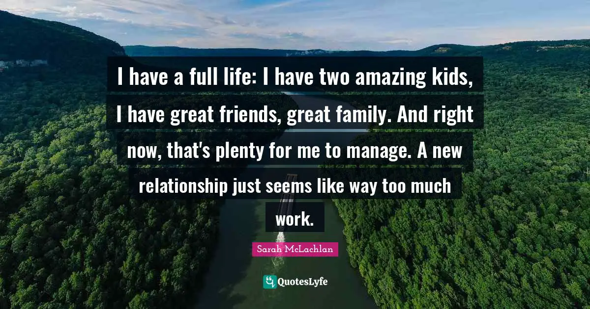 I have a full life: I have two amazing kids, I have great friends, great family. And right now, that's plenty for me to manage. A new relationship just seems like way too much work.