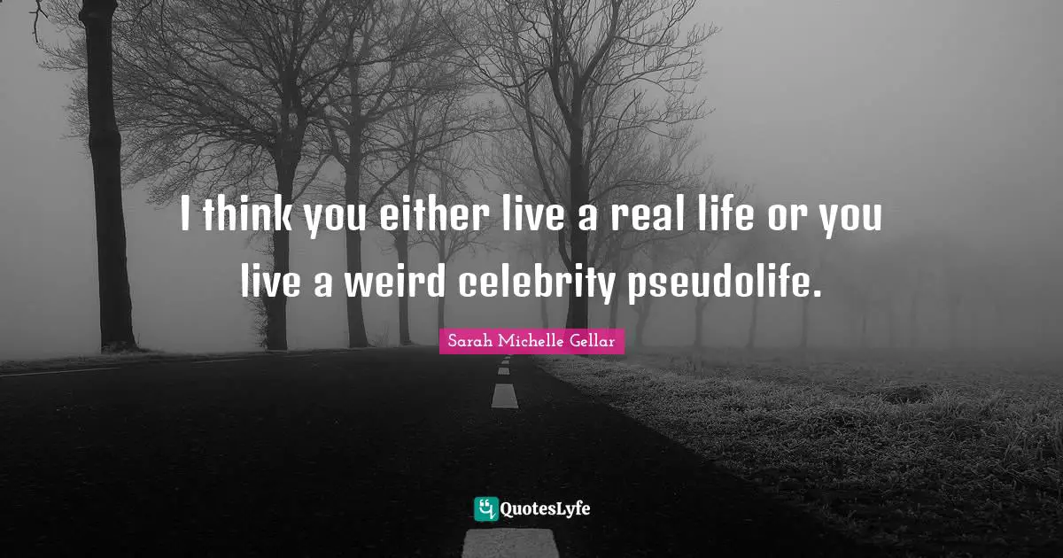 I think you either live a real life or you live a weird celebrity pseudolife.