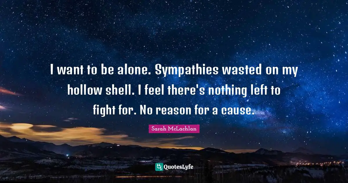 I want to be alone. Sympathies wasted on my hollow shell. I feel there's nothing left to fight for. No reason for a cause.
