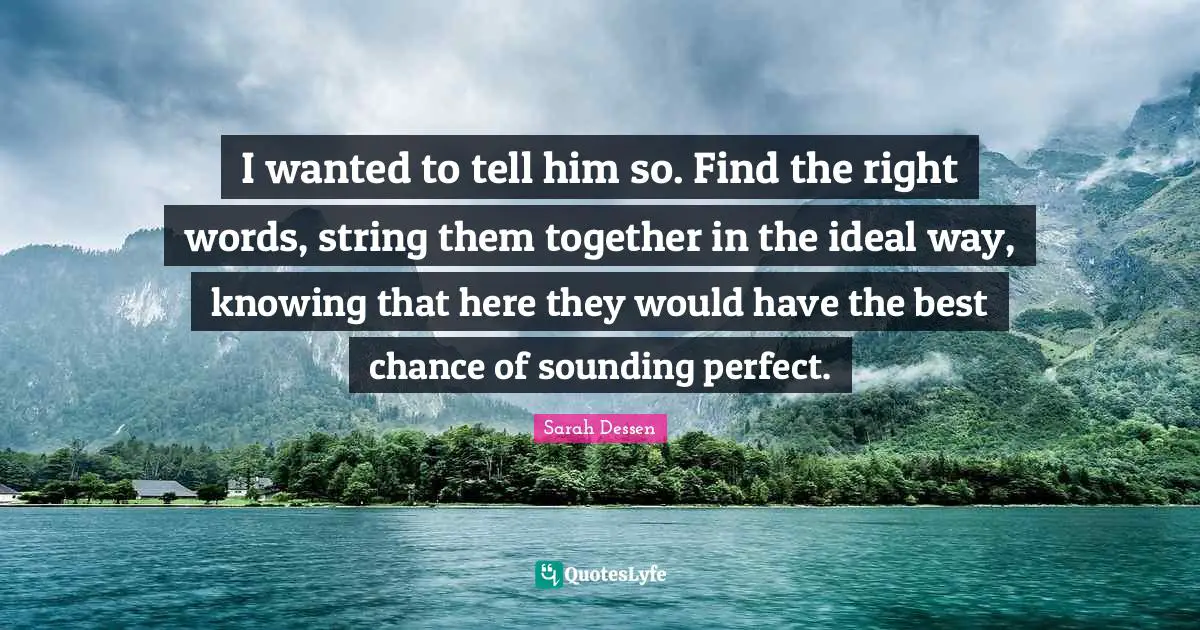 I wanted to tell him so. Find the right words, string them together in the ideal way, knowing that here they would have the best chance of sounding perfect.