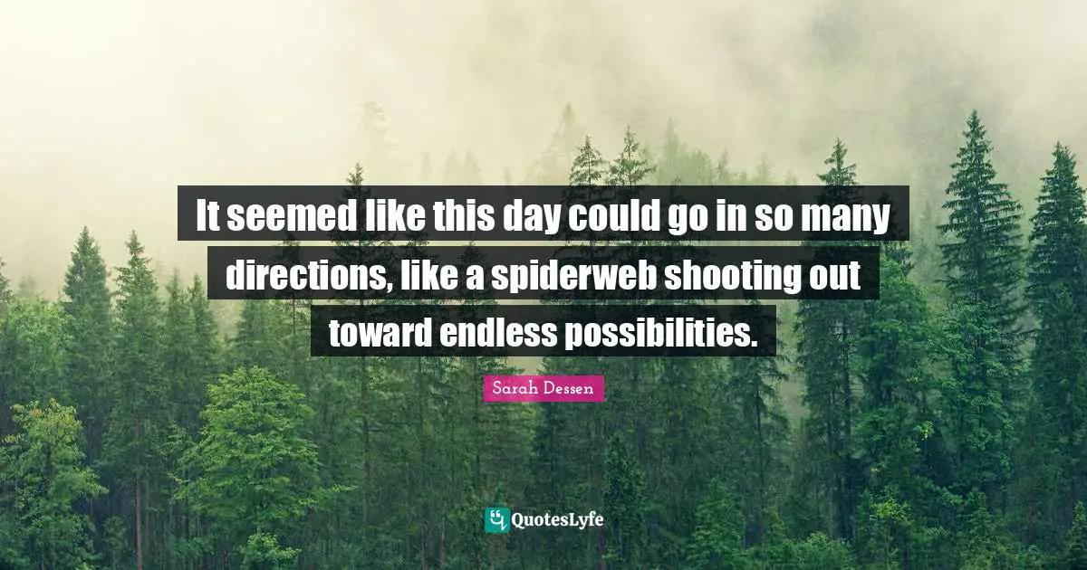 Endless Possibilities Quotes: "It seemed like this day could go in so many directions, like a spiderweb shooting out toward endless possibilities."