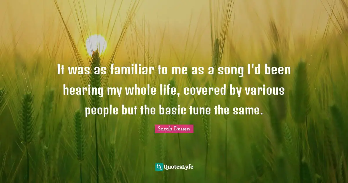 It was as familiar to me as a song I'd been hearing my whole life, covered by various people but the basic tune the same.