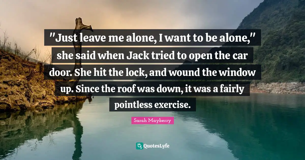 "Just leave me alone, I want to be alone," she said when Jack tried to open the car door. She hit the lock, and wound the window up. Since the roof was down, it was a fairly pointless exercise.