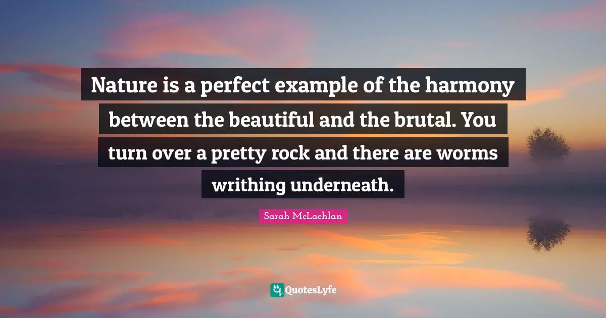 Nature is a perfect example of the harmony between the beautiful and the brutal. You turn over a pretty rock and there are worms writhing underneath.