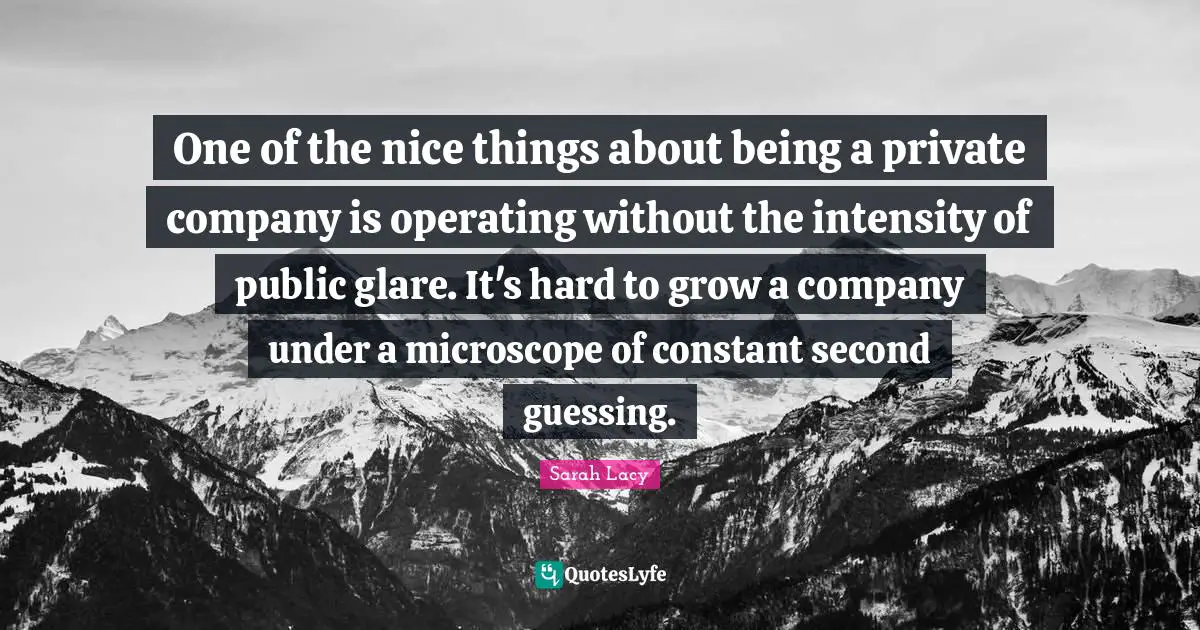 Glare Quotes: "One of the nice things about being a private company is operating without the intensity of public glare. It's hard to grow a company under a microscope of constant second guessing."