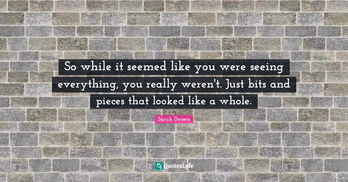 So while it seemed like you were seeing everything, you really weren't. Just bits and pieces that looked like a whole.