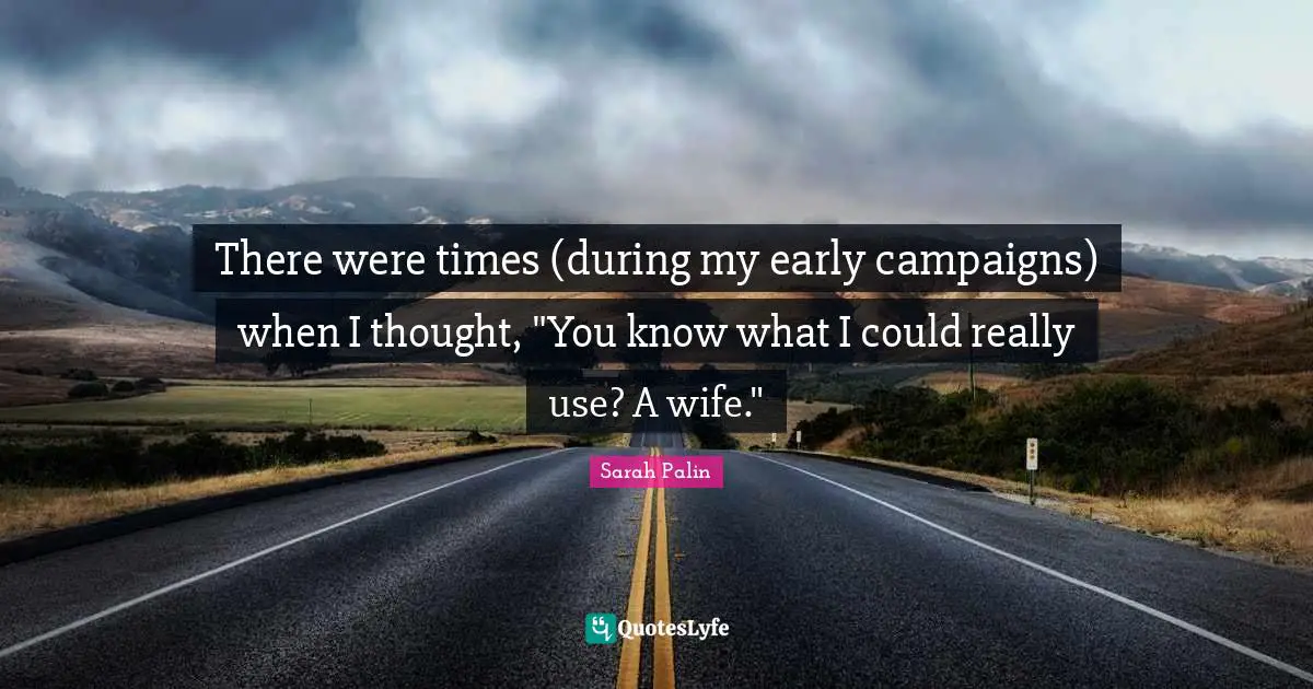 There were times (during my early campaigns) when I thought, "You know what I could really use? A wife."