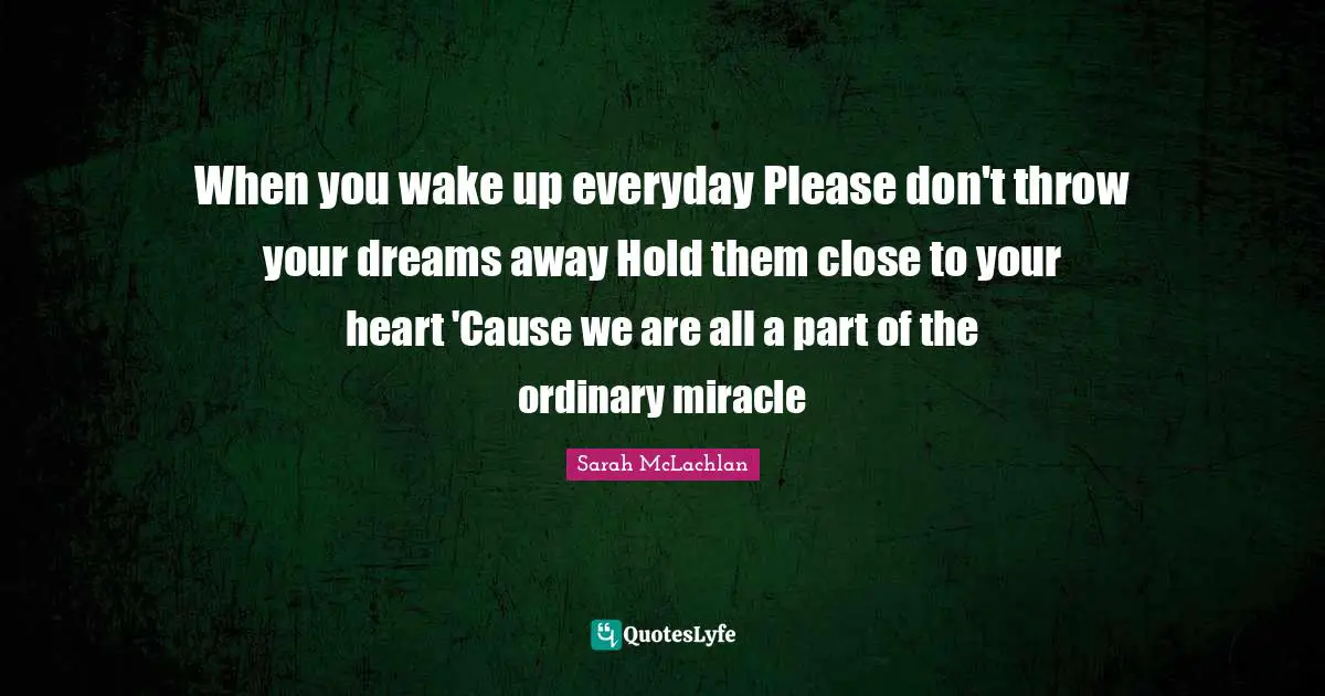 When you wake up everyday Please don't throw your dreams away Hold them close to your heart 'Cause we are all a part of the ordinary miracle