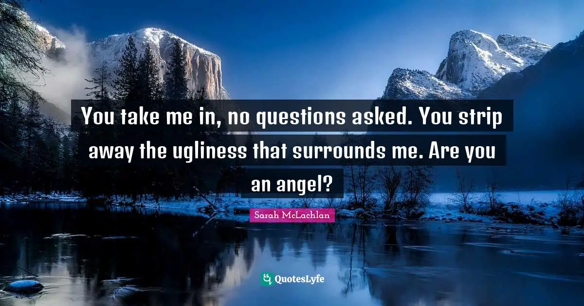 You take me in, no questions asked. You strip away the ugliness that surrounds me. Are you an angel?