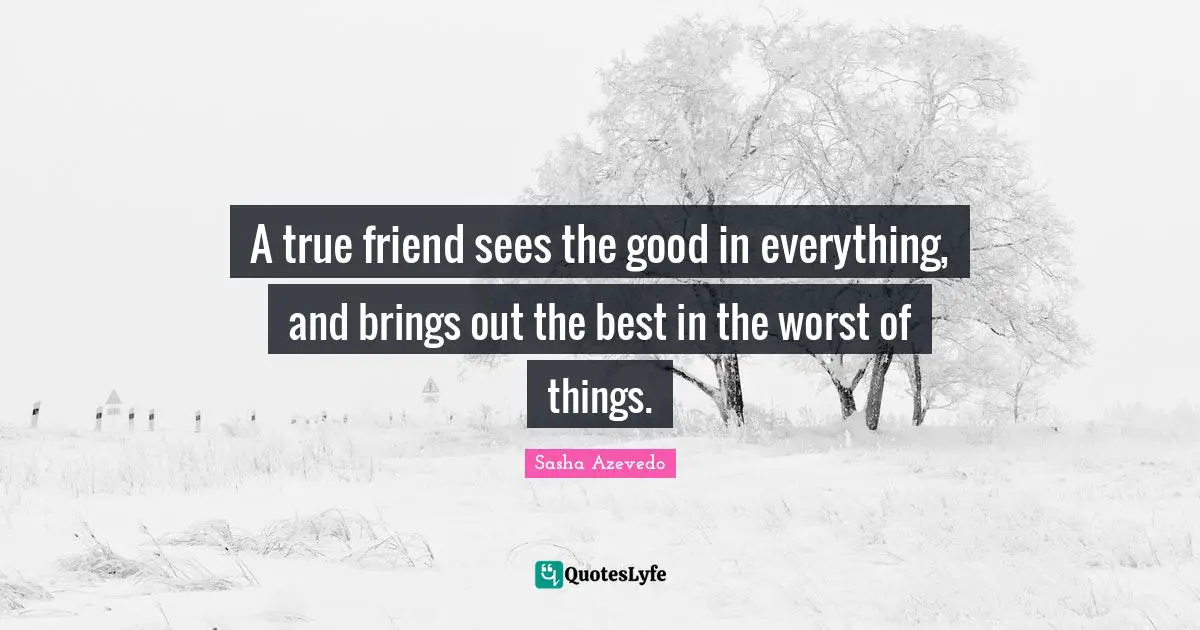 Sasha Azevedo Quotes: "A true friend sees the good in everything, and brings out the best in the worst of things."