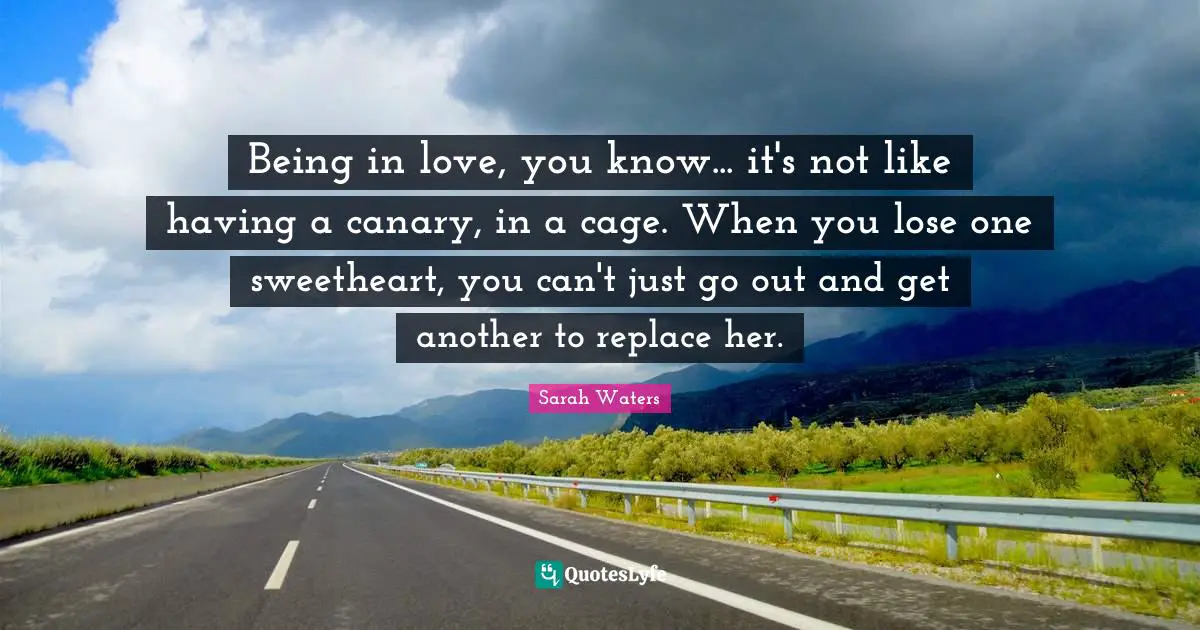 Being in love, you know... it's not like having a canary, in a cage. When you lose one sweetheart, you can't just go out and get another to replace her.
