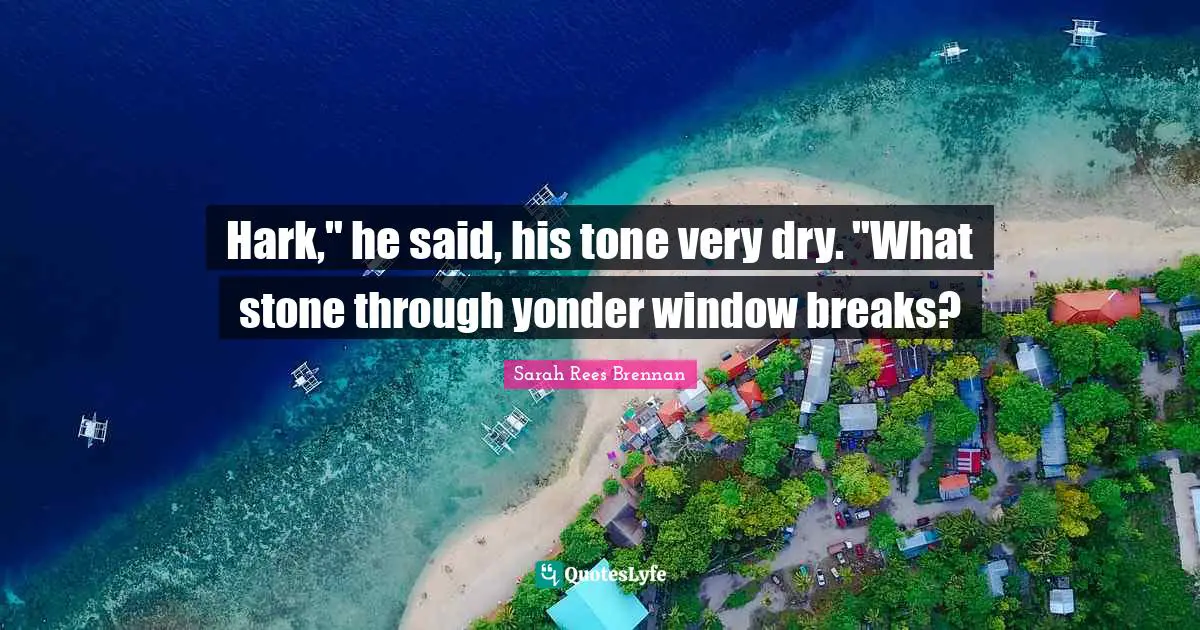 Hark," he said, his tone very dry. "What stone through yonder window breaks?