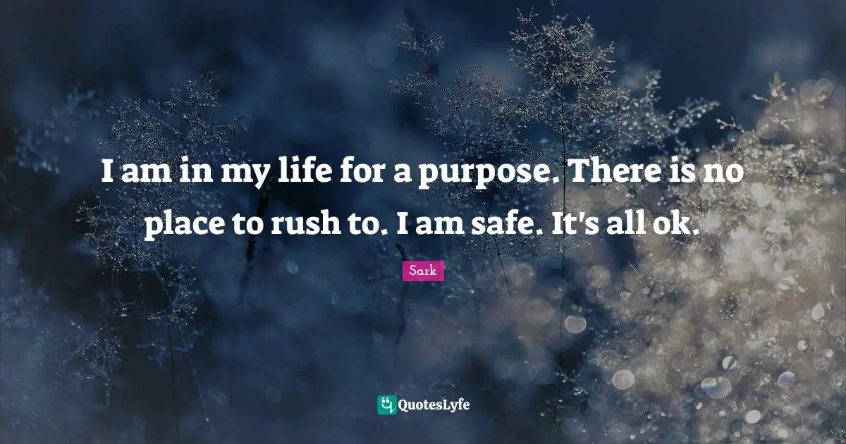 I am in my life for a purpose. There is no place to rush to. I am safe. It's all ok.