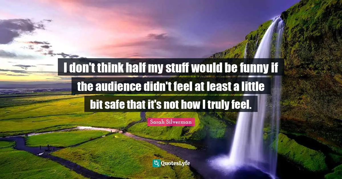 I don't think half my stuff would be funny if the audience didn't feel at least a little bit safe that it's not how I truly feel.