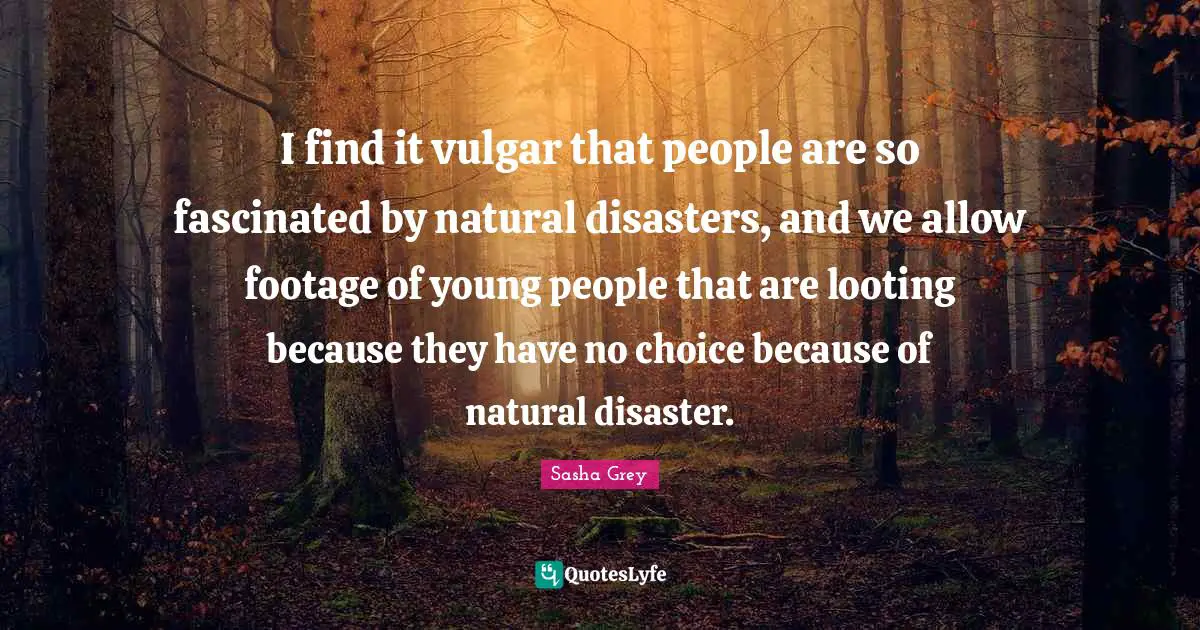 I find it vulgar that people are so fascinated by natural disasters, and we allow footage of young people that are looting because they have no choice because of natural disaster.