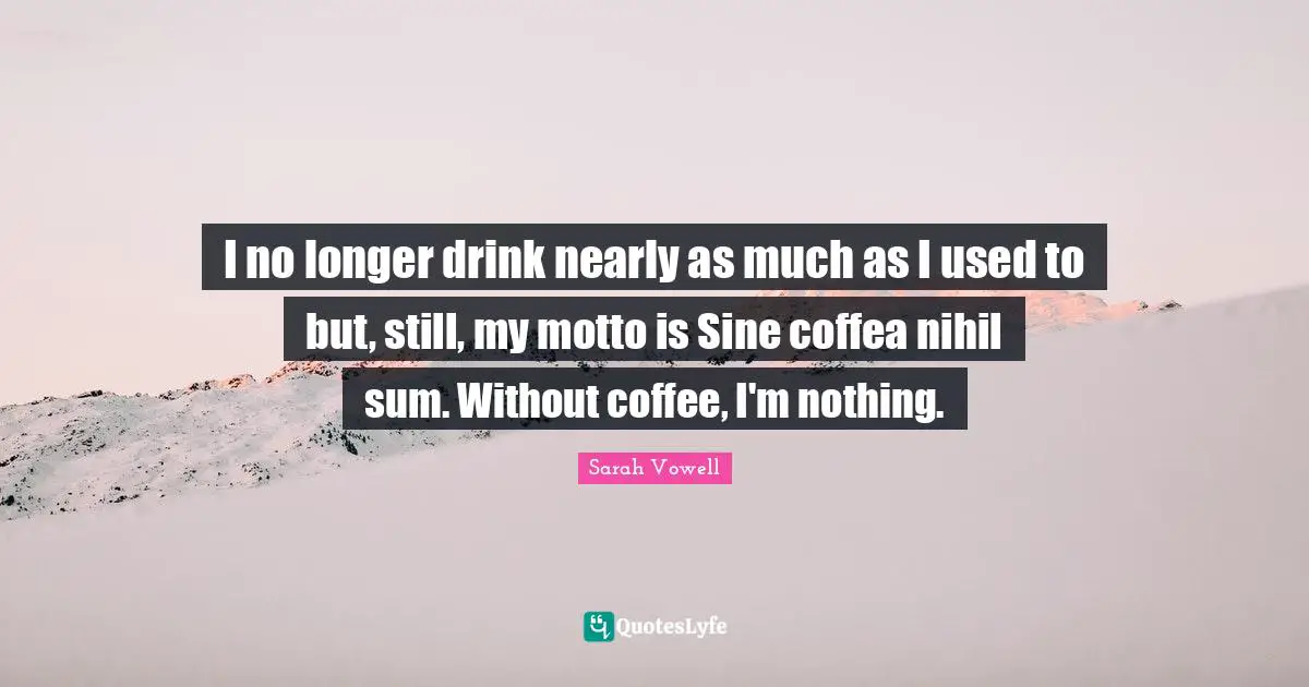 I no longer drink nearly as much as I used to but, still, my motto is Sine coffea nihil sum. Without coffee, I'm nothing.