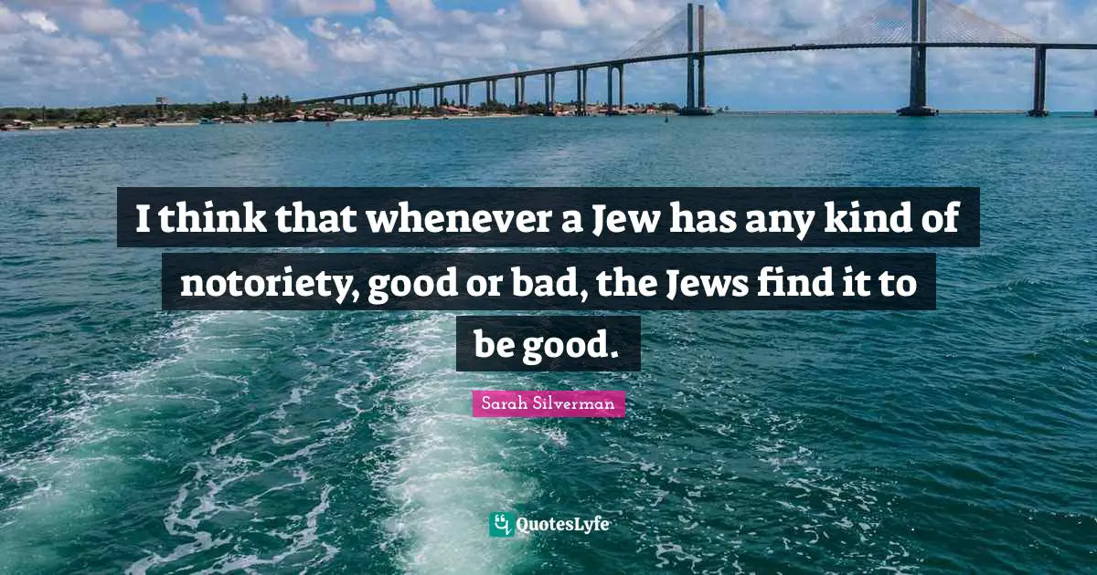 I think that whenever a Jew has any kind of notoriety, good or bad, the Jews find it to be good.