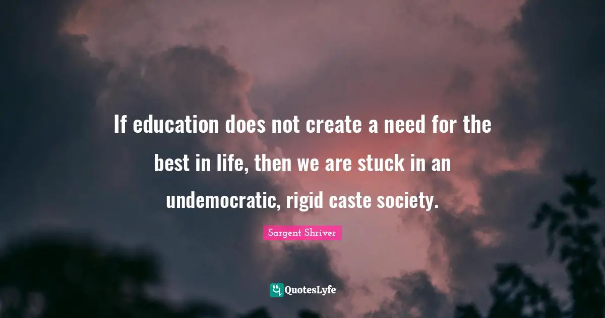 If education does not create a need for the best in life, then we are stuck in an undemocratic, rigid caste society.