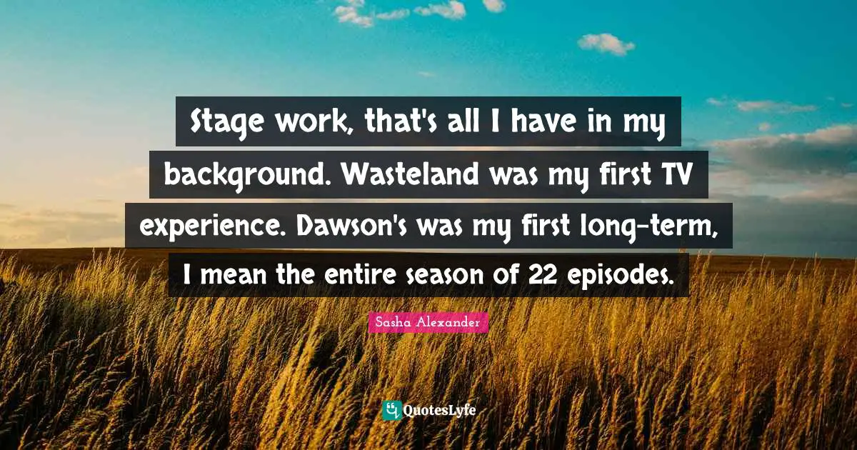 Stage work, that's all I have in my background. Wasteland was my first TV experience. Dawson's was my first long-term, I mean the entire season of 22 episodes.