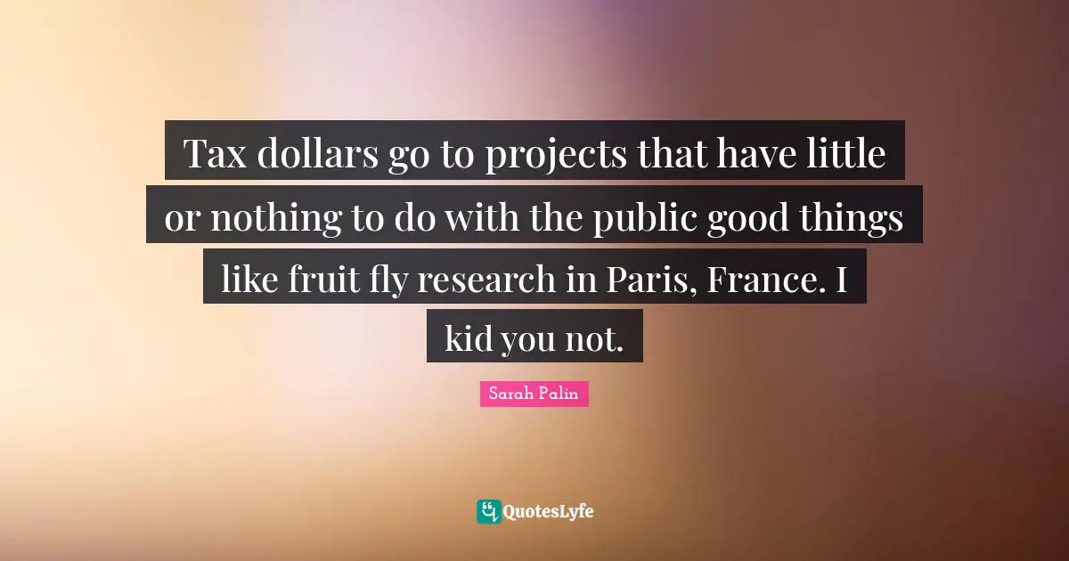 Tax dollars go to projects that have little or nothing to do with the public good things like fruit fly research in Paris, France. I kid you not.