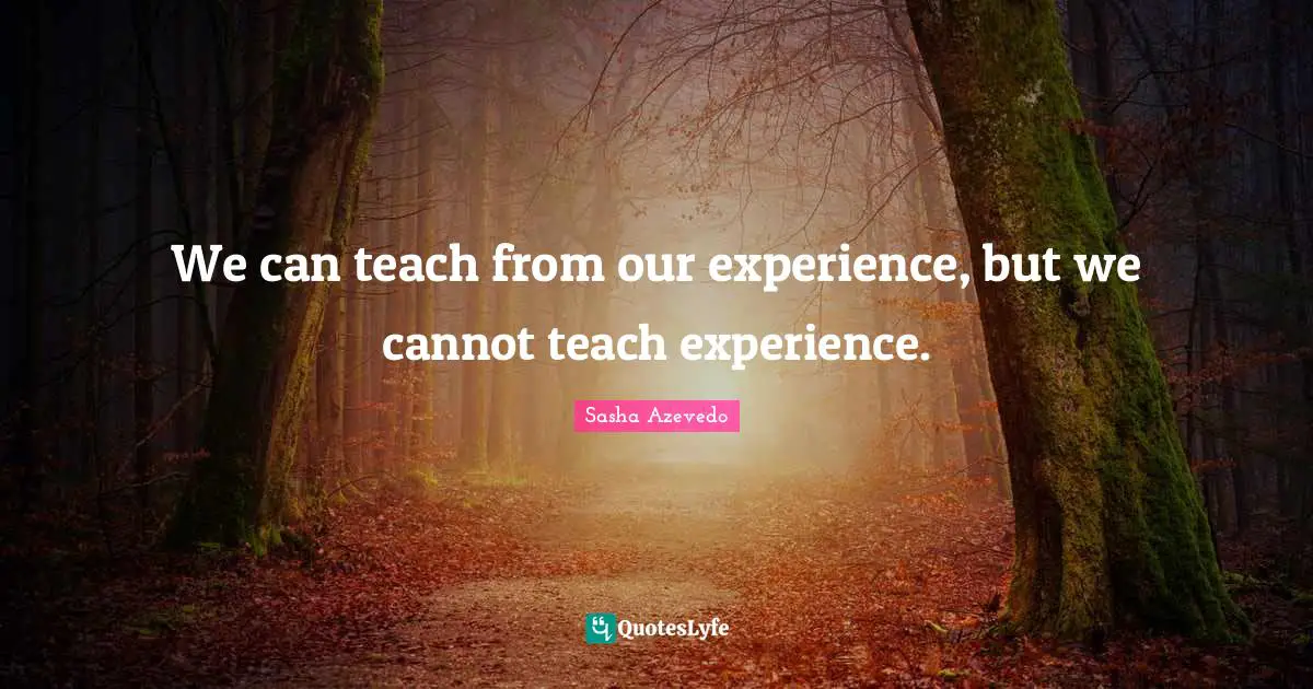 We can teach from our experience, but we cannot teach experience.