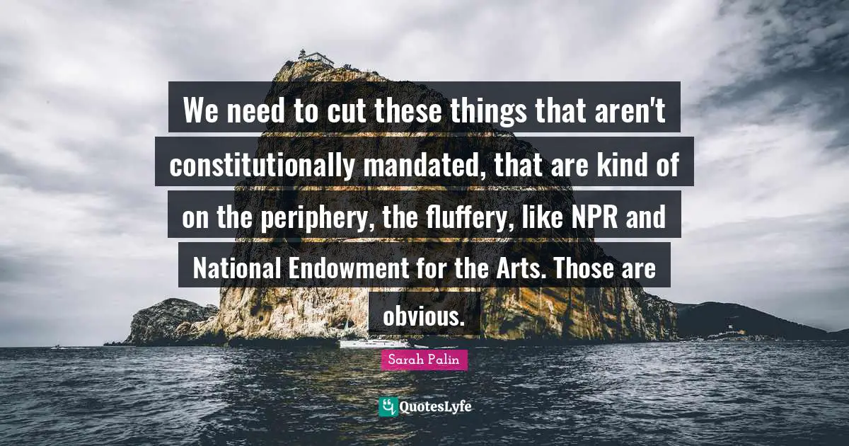 Periphery Quotes: "We need to cut these things that aren't constitutionally mandated, that are kind of on the periphery, the fluffery, like NPR and National Endowment for the Arts. Those are obvious."