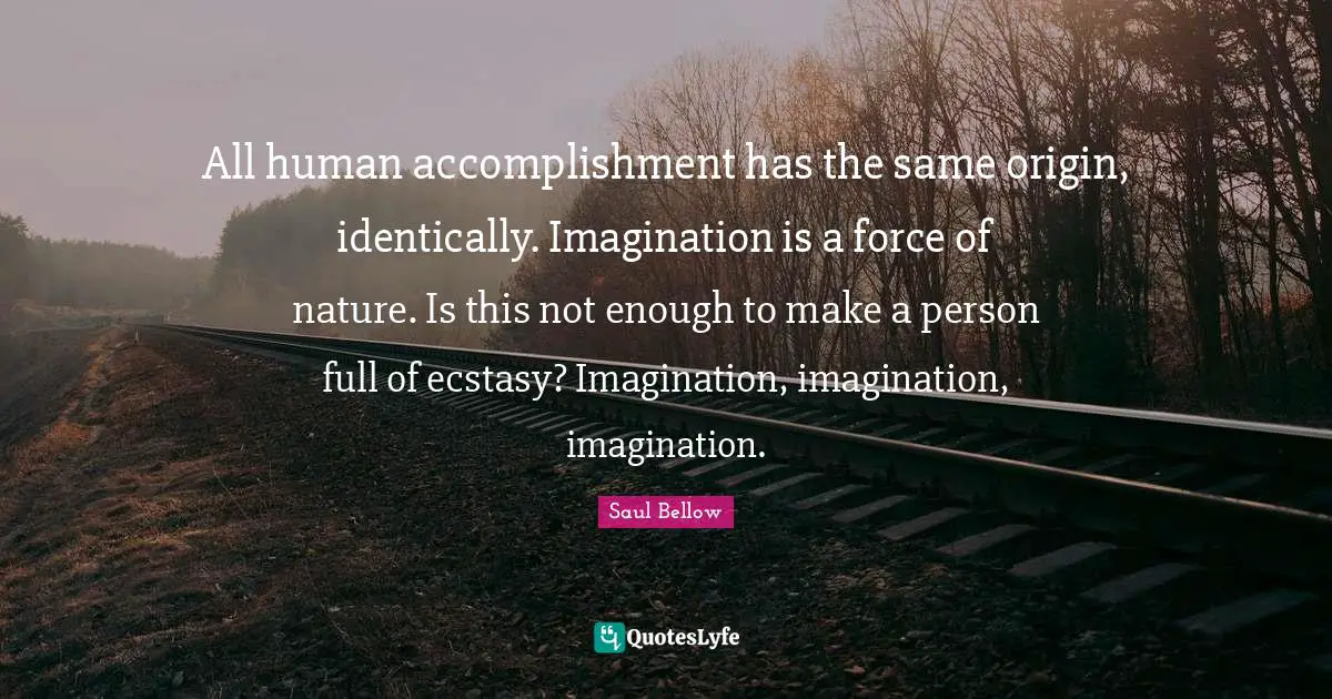 All human accomplishment has the same origin, identically. Imagination is a force of nature. Is this not enough to make a person full of ecstasy? Imagination, imagination, imagination.