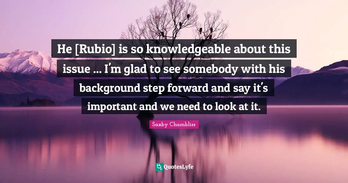 He [Rubio] is so knowledgeable about this issue ... I'm glad to see somebody with his background step forward and say it's important and we need to look at it.