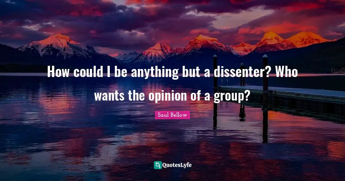 How could I be anything but a dissenter? Who wants the opinion of a group?