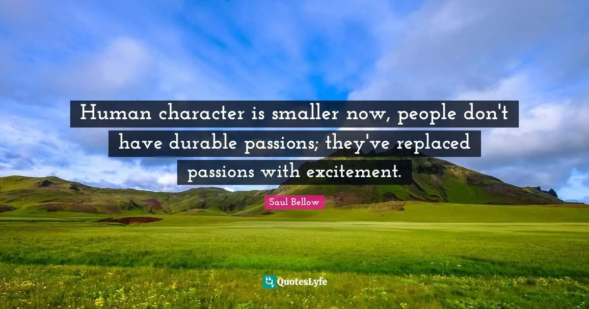 Human character is smaller now, people don't have durable passions; they've replaced passions with excitement.