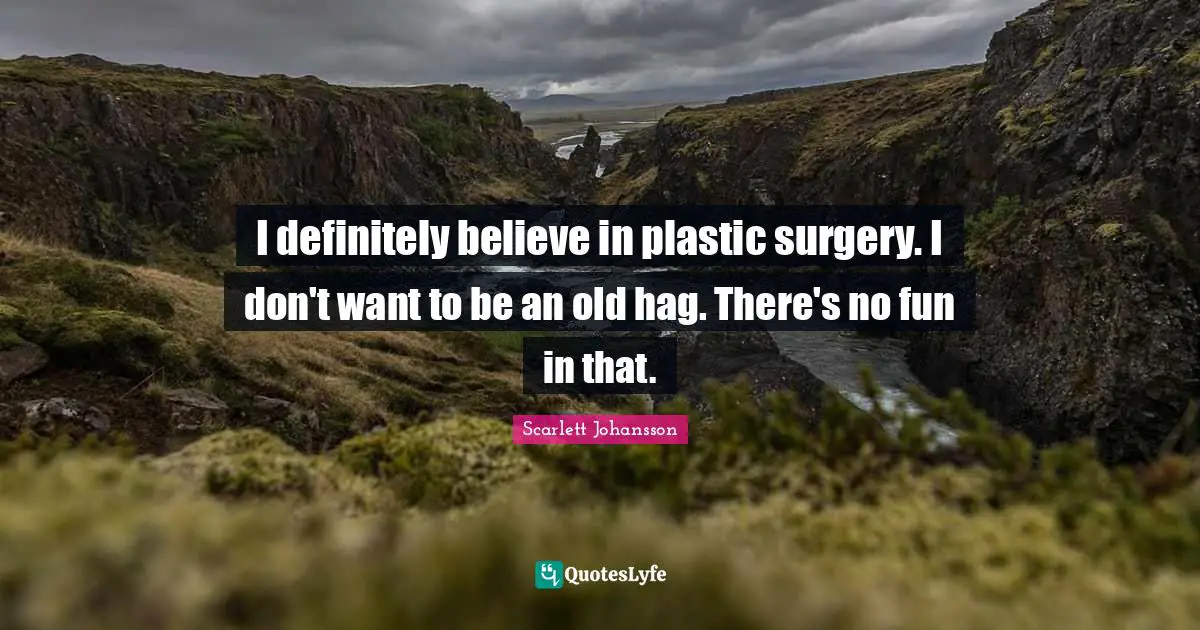 I definitely believe in plastic surgery. I don't want to be an old hag. There's no fun in that.