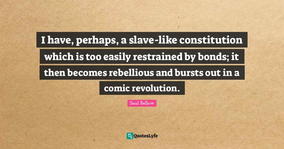 I have, perhaps, a slave-like constitution which is too easily restrained by bonds; it then becomes rebellious and bursts out in a comic revolution.