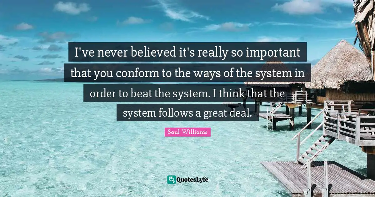 I've never believed it's really so important that you conform to the ways of the system in order to beat the system. I think that the system follows a great deal.